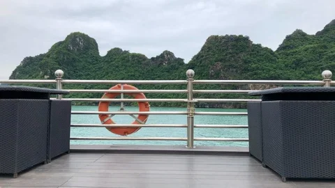 View from the boat deck in Halong Bay, Vietnam Stock Footage 107602587