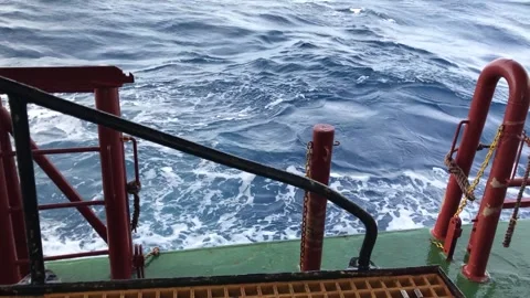 View from the boat deck of a moving ship at sea Stock Footage 258673083
