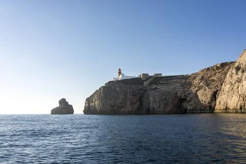 View from a boat at Farol do Cabo de Sao Vicente, Portugal Stock Photos