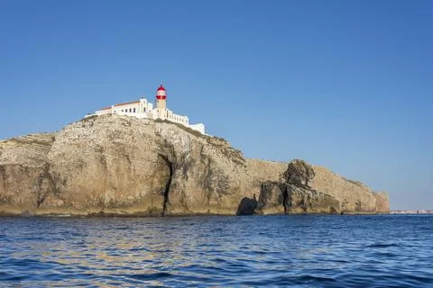 View from a boat at Farol do Cabo de Sao Vicente, Portugal Stock Photos
