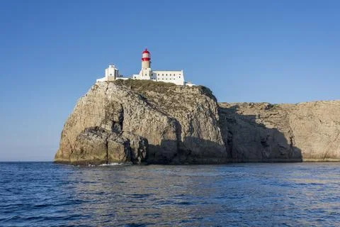 View from a boat at Farol do Cabo de Sao Vicente, Portugal Stock Photos