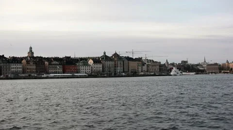 View from the boat, fast approaching the old centre of Stockholm, Sweden Stock Footage 60849189