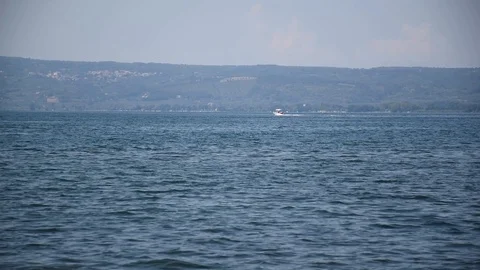 View boat of lake Stock Footage 100671546