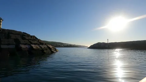 View from a boat leaving the harbor into the open sea ,Azores islands. Stock Footage 147457552