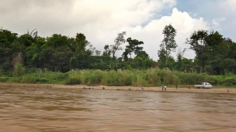 View from the boat at Mekong river, Thailand. Stock Footage 127102553