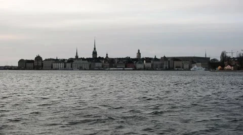 VIew from the boat moving towards the old city of Stockholm, Sweden Stock Footage 60849139