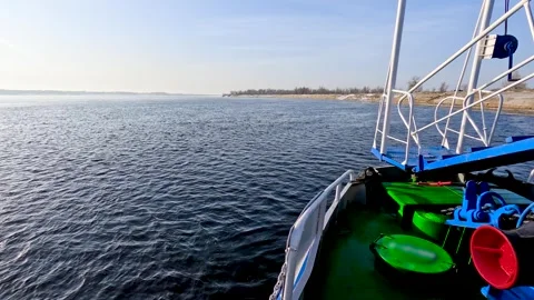 View of a boat moving on a winter river Stock Footage 320997269