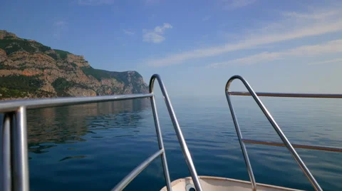 View from the boat nose exit from the bay. Black Sea. Balaklava. Stock Footage 52670779