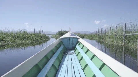 View from boat passing in Inle Lake, Myanmar Stock Footage 155374372