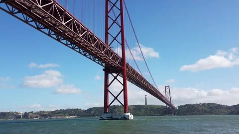The view from a boat passing under the 25 de Abril Bridge. Stock Footage 247250501