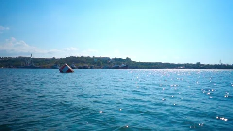 View from a boat on the sea next to the ship Stock Footage 139908046