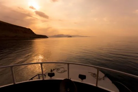 View from the boat to the sunset Stock-Fotos