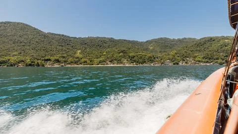 View of the boat trip between Angra dos Reis, Brazil and Aracatiba, Ilha Gr.. Stock Photos
