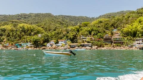 View of the boat trip between Angra dos Reis, Brazil and Aracatiba, Ilha Gr.. Stock Photos