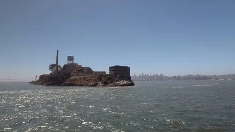 A view from a boat using a gimbal at Alcatraz Island Stock Footage 118794774
