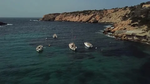 View of the boats in the bay with smooth camera move Stock Footage 237052824