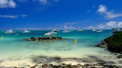 View on the boats from Mauritius beach Video stock 169980801