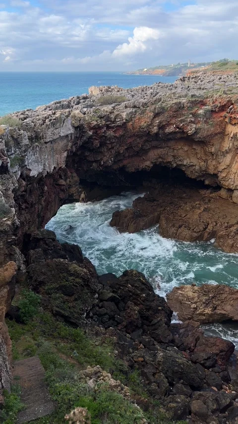 View of Boca do Inferno in Cascais, Portugal. Vertical video Stock Footage 241023787