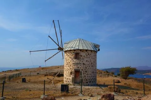 View of Bodrum and old Windmill, Mugla, Turkey Stock Photos