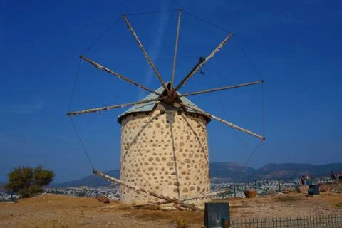 View of Bodrum and old Windmill, Mugla, Turkey Stock Photos