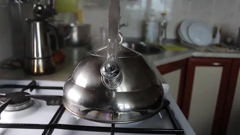 View of boiling, whistling kettle Stock Footage 77589774