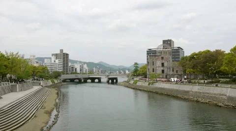 A view of the A-Bomb Dome in Hiroshima Peace Park, Hiroshima, Japan Stock Footage 52379692