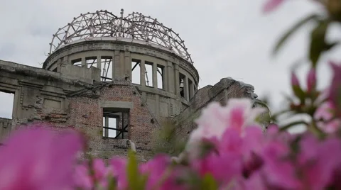 A view of the A-Bomb Dome in Hiroshima Peace Park, Hiroshima, Japan Stock Footage 52379932