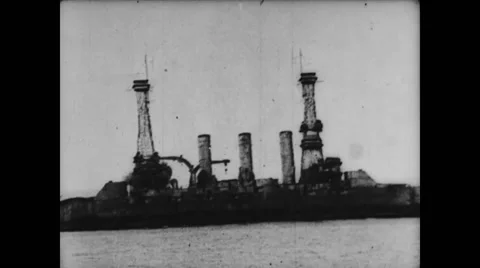 View of bombed Battleship Virginia sinking in sea Stock Footage 43317669
