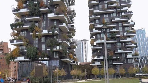 View "bosco verticale" buildings - 15 december 2017,Milan, Italy Stock-Footage 83412117