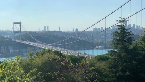 View of the Bosphorus and the Fatih Sultan Mehmet Bridge video Stock Footage 171612433