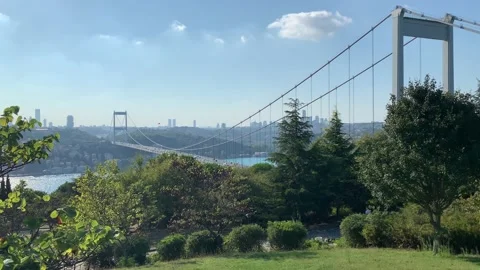 View of the Bosphorus and the Fatih Sultan Mehmet Bridge video Stock Footage 171612434