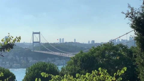 View of the Bosphorus and the Fatih Sultan Mehmet Bridge video Stock Footage 171612502