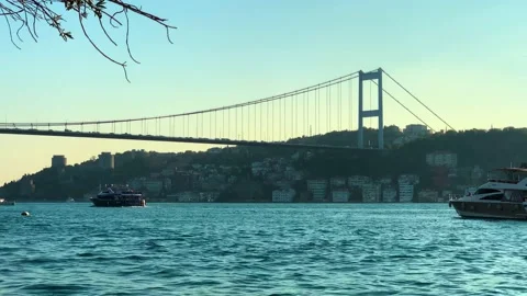 View of the Bosphorus and the Fatih Sultan Mehmet Bridge video 4k Stock Footage 171616739