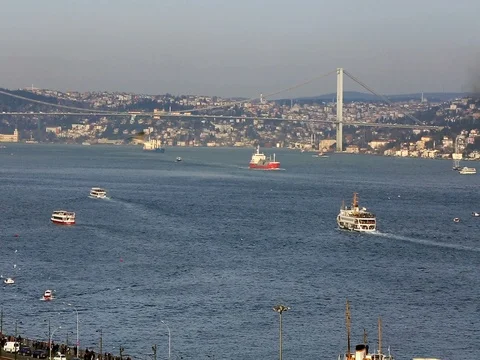 View of Bosphorus with Bosphorus Bridge Video stock 73589399