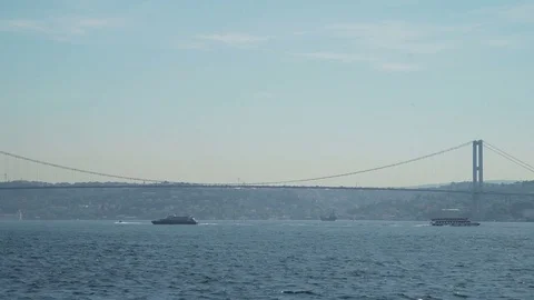 View of Bosphorus Bridge and passengers ships Stock Footage 77242177
