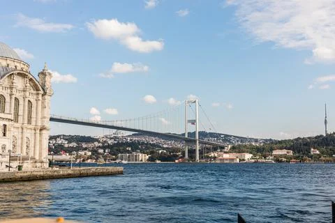 View of Bosphorus Bridge Camlica Mosque and Beylerbeyi Palace Stock Photos