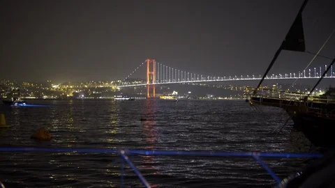 View Of The Bosphorus Bridge From Ship Stock Footage 120270391