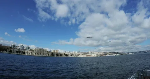 View from Bosphorus on Istanbul shore with historical and modern buildings Stock Footage 152015953