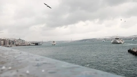 View of the Bosphorus over the Galata Bridge Stock Footage 149029353