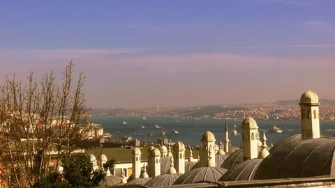 View of the Bosphorus from Suleymaniye Mosque Video stock 86038759