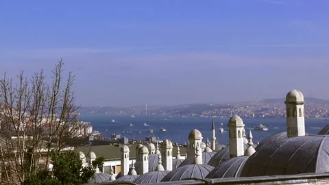 View of the Bosphorus from Suleymaniye Mosque, Turkey Stock-Footage 86038791