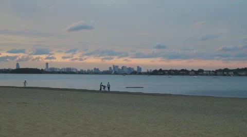View of Boston Skyline from Beach 스톡 동영상 64827531