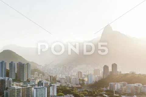 View of Botofogo with Corcovado Mountain in Background, Rio de Janeiro, Brazil Stock Photos