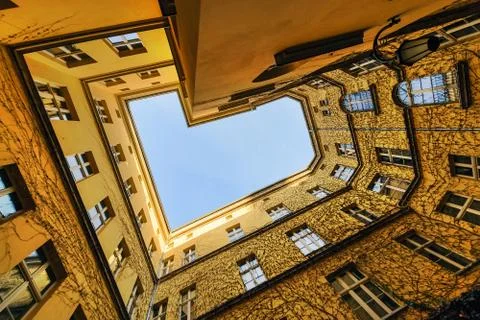 The view from the bottom at the courtyard Wroclaw, Stock Photos