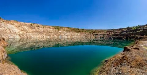View from the bottom of a mining pit Foto stock