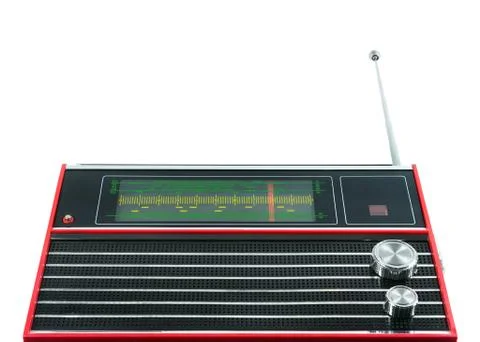 View from bottom of old red transistor portable radio receiver with telescopi Stock Photos