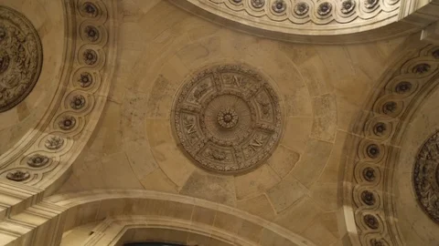 View from the bottom of the old stone ceiling with elements of architectural Stock Footage 112150621