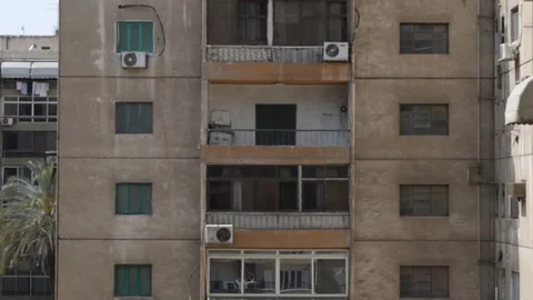 View from bottom to top of high old buildings at cairo, egypt Stock Footage 75057919