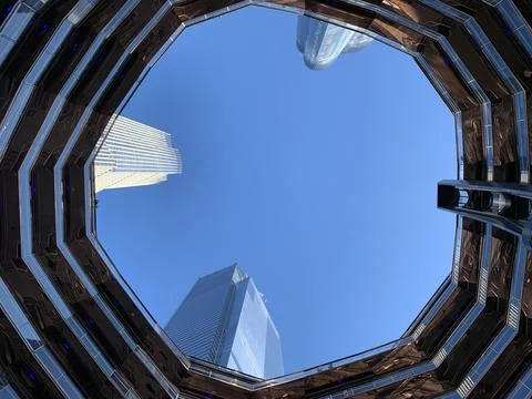 View from the bottom to the top inside the Vessel in Hudson Yards Stock Photos