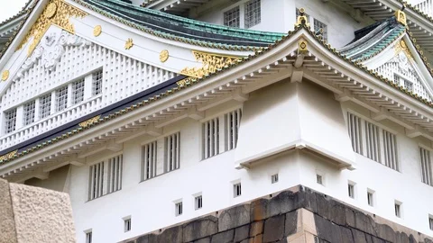 View from bottom to the top of osaka castle Stock Footage 96420212